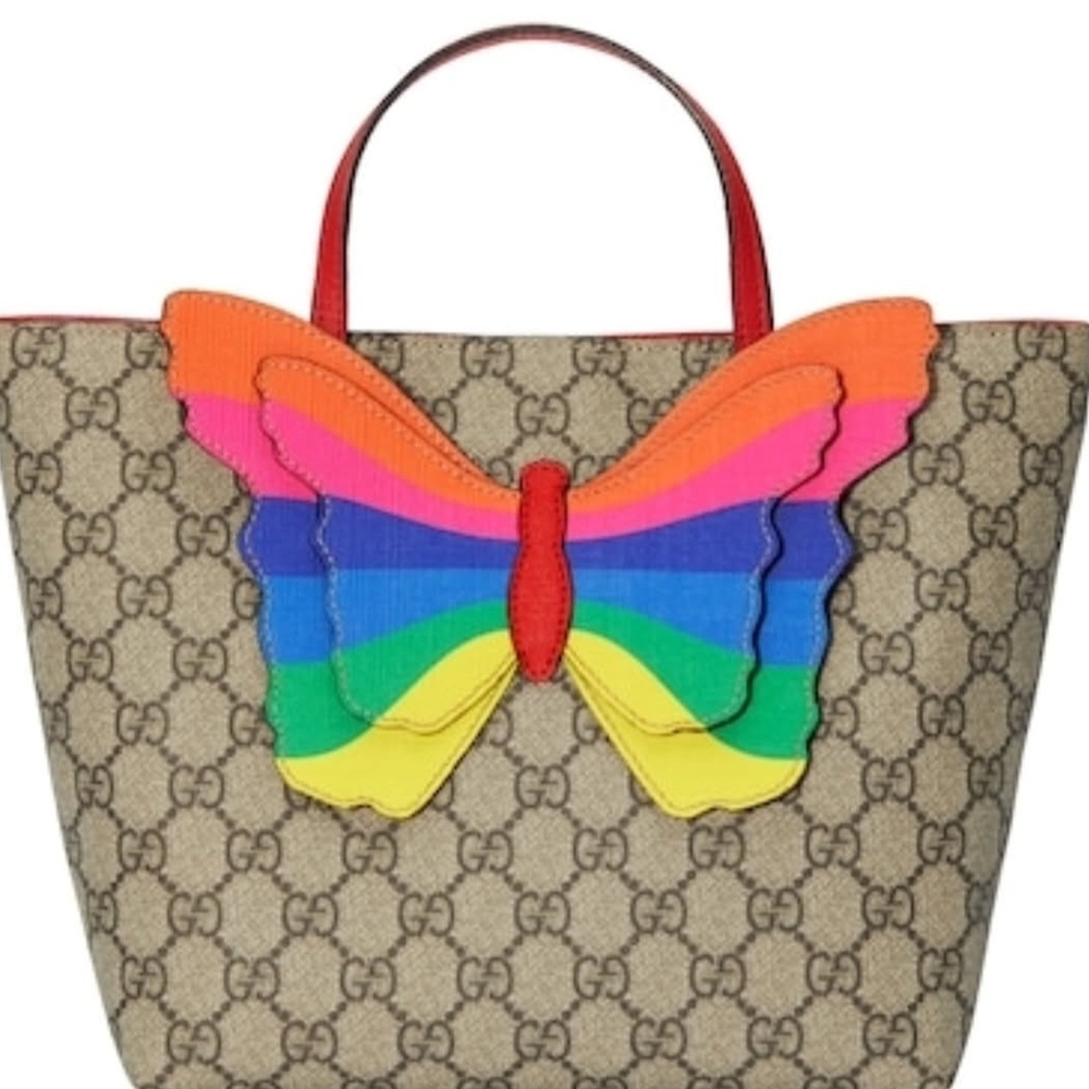 Gucci Beige Tote with Rainbow Butterfly